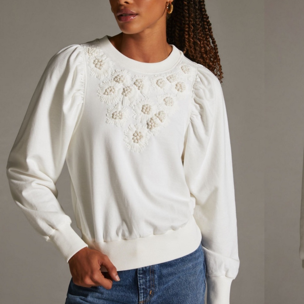 Anthropologie Ivory Crew Sweater